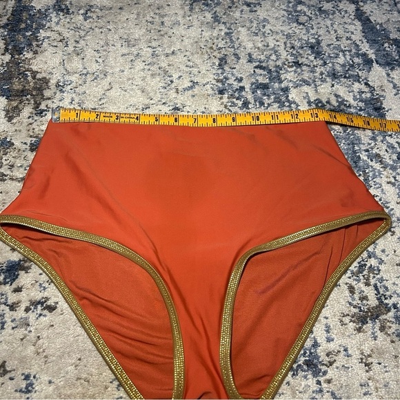 Aerie Orange & Gold Trim High Waisted Full Coverage Bikini Bottoms Size Large - Picture 5 of 6